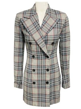 Y/PROJECT GREY / BLUE MULTI PLAID DOUBLE BREASTED BLAZER